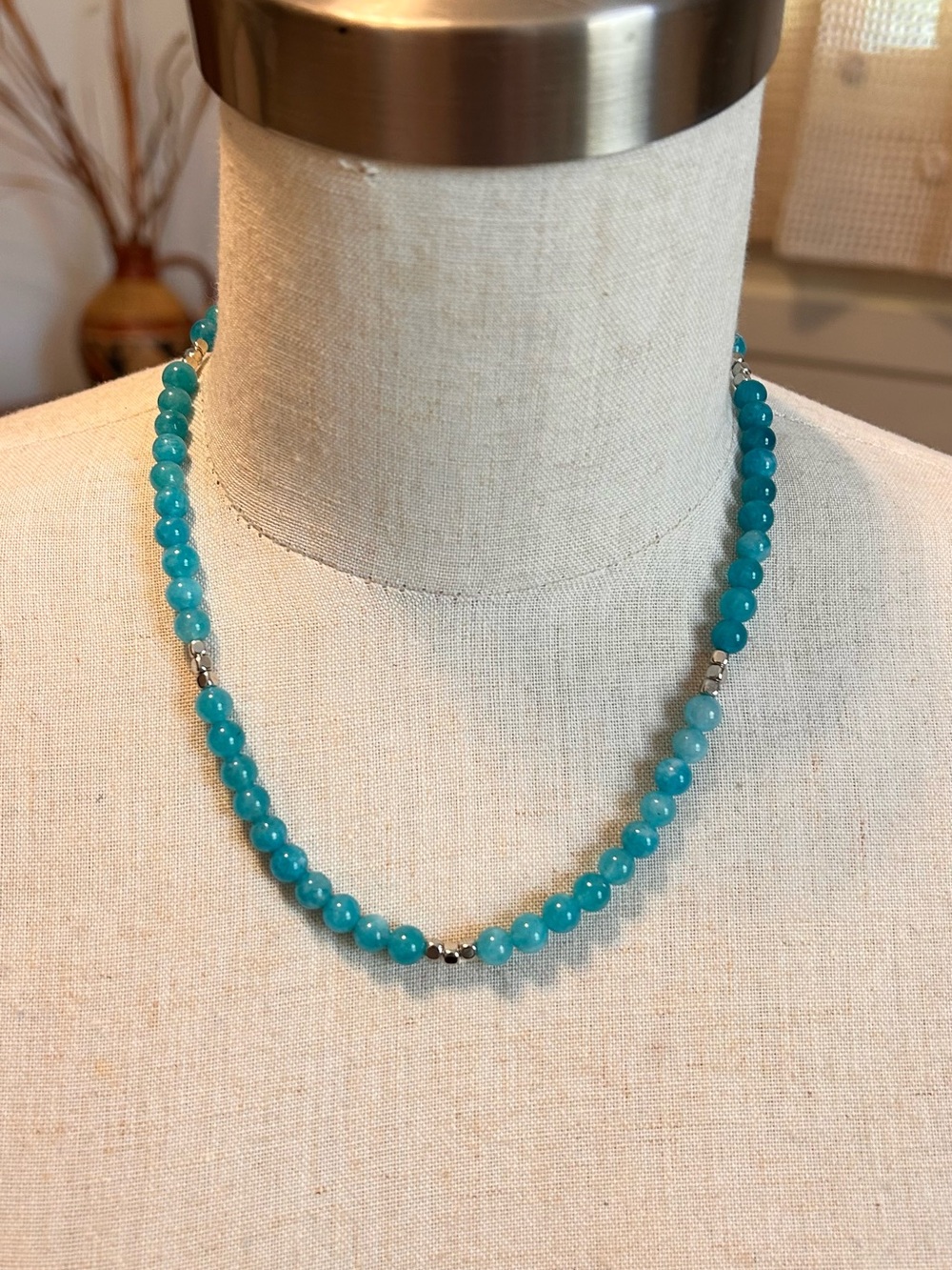 Amazonite from Brazil Beaded Necklace - Elegant Blue Gem Strand